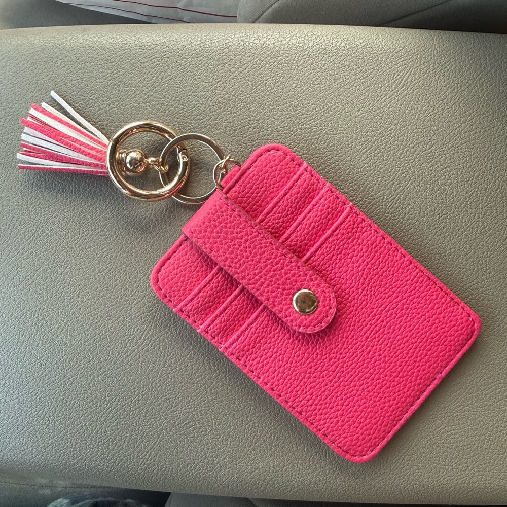 Pink Card Holder with Tassel Keychain